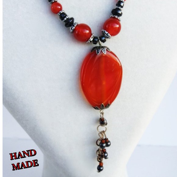 Agate and Hematite Natural Stone Chakra Necklace - Picture 2 of 3
